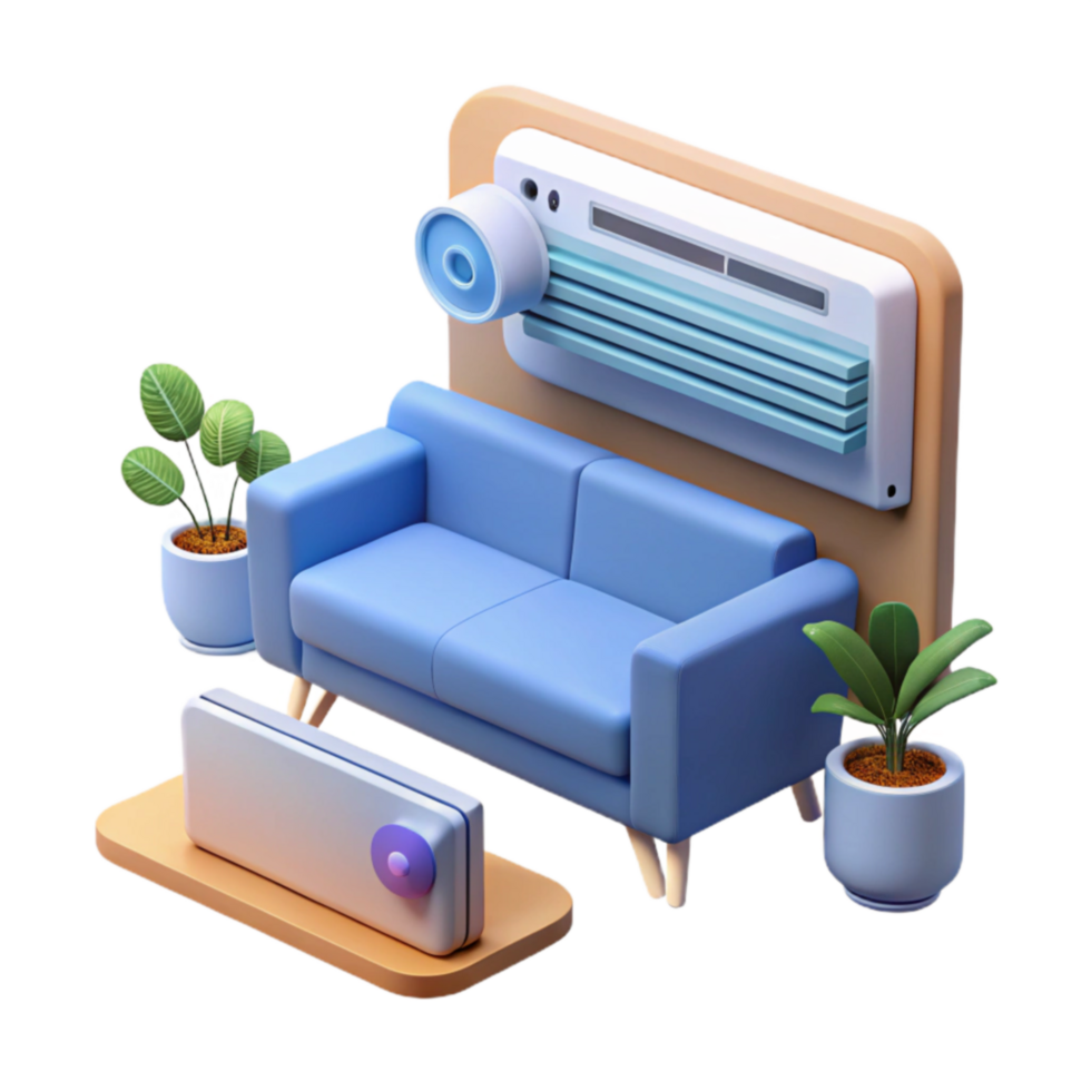 Cool Home Comfort AC Unit, Sofa, Plants png