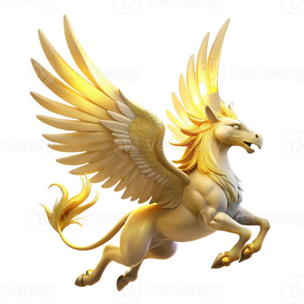 vibrant vintage Golden Pegasus 3D Render genuine png
