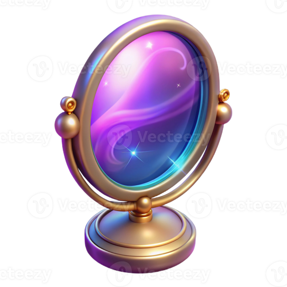 beautiful modern 3D Render Mystic Mirror, Golden Frame, Purple Nebula professional png