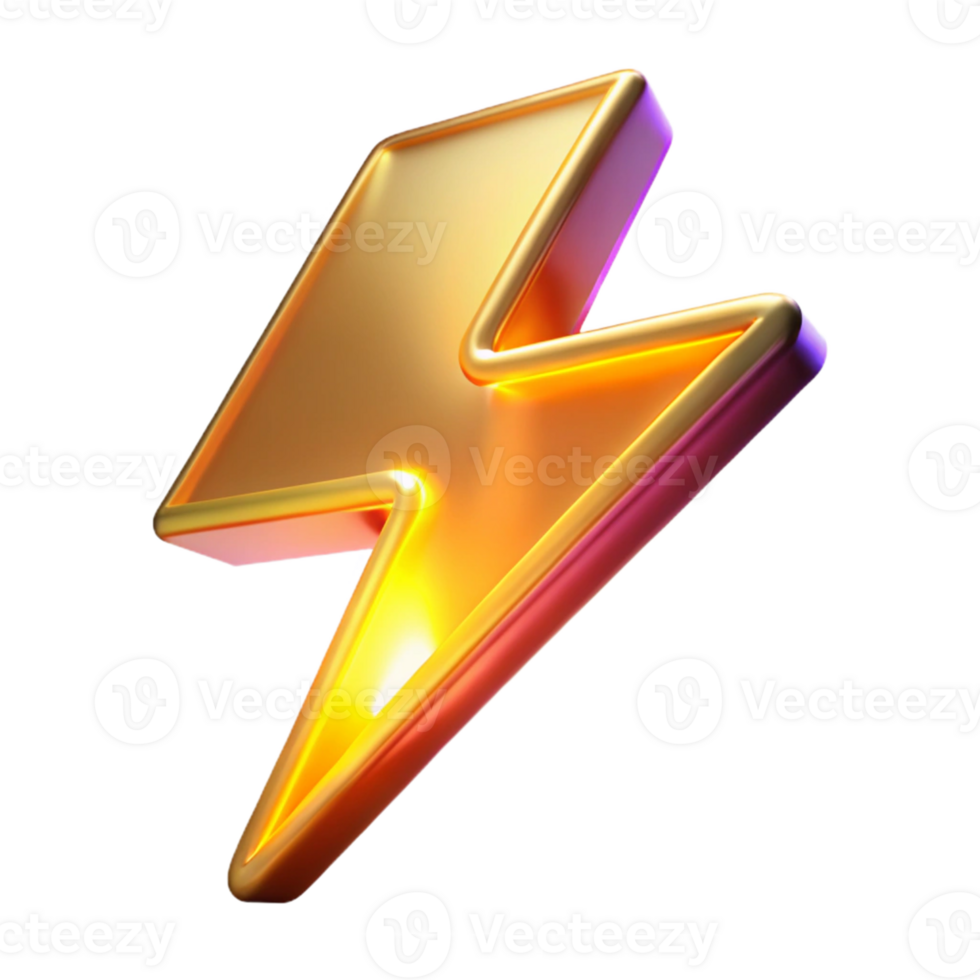 beautiful creative Golden Lightning Bolt 3D Render high resolution png