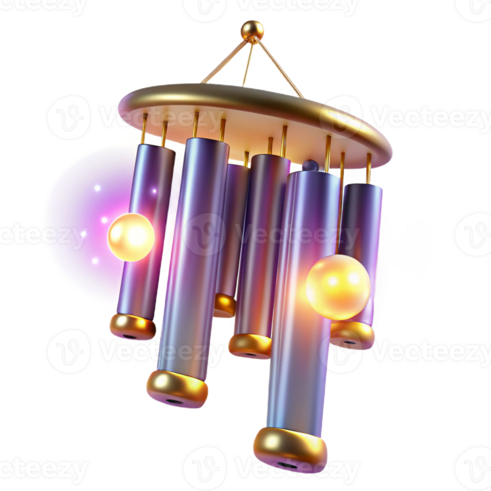 beautiful vintage 3D Render Golden Wind Chime Illustration authentic png