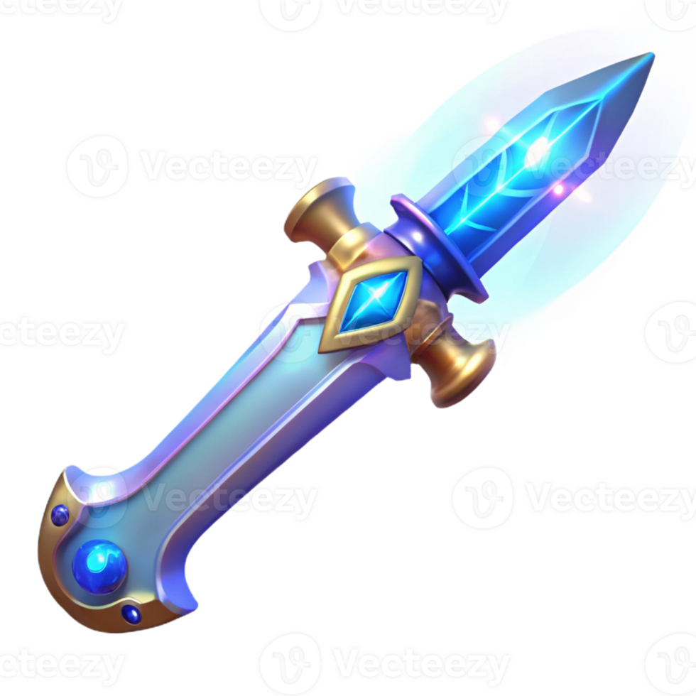 impressive contemporary Fantasy Game 3D Render Blue Gemstone Dagger premium png