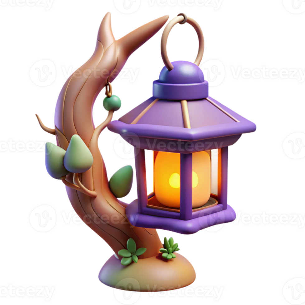 extraordinary creative 3D Render Enchanted Lantern on Tree Branch authentic png