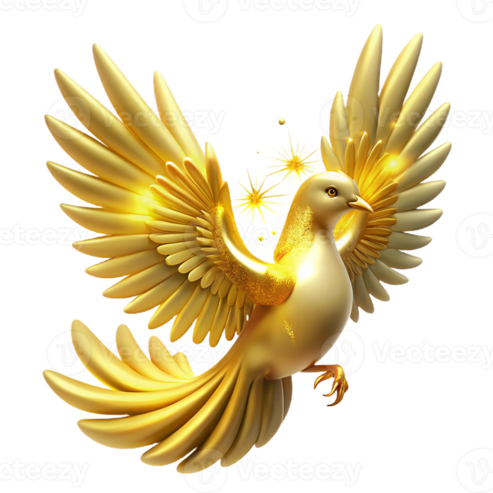 stunning rustic Golden Dove 3D Illustration premium png