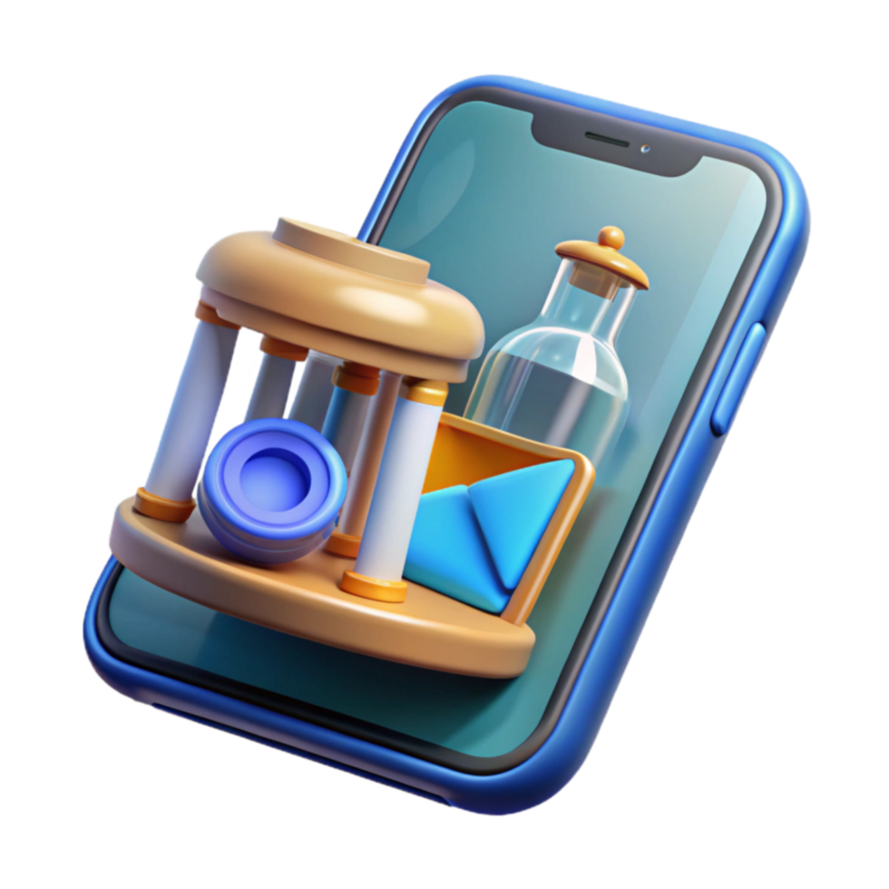 mobile App con 3d oggetti Messaggio, bottiglia, e colonna png