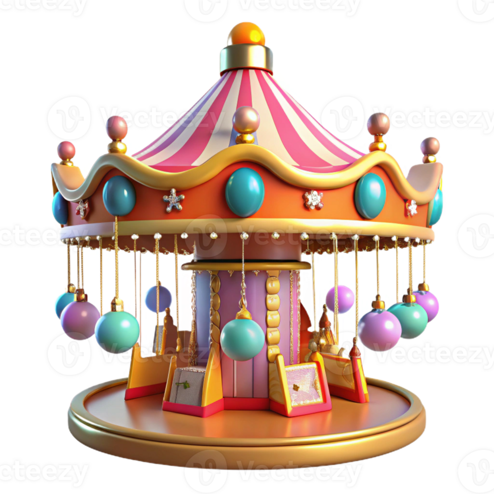 dramatic creative Whimsical 3D Render of a Festive Carousel detailed png