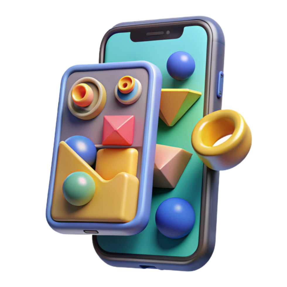 Abstract 3D Shapes Mobile App Design png