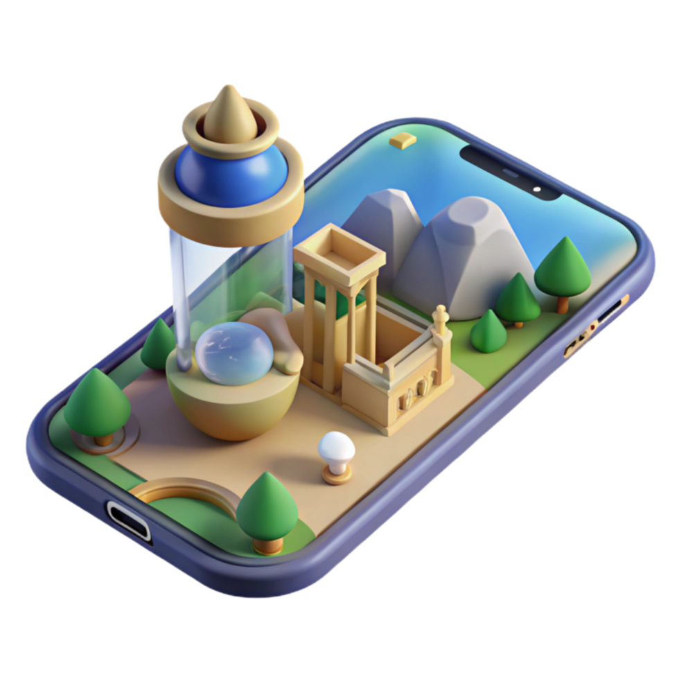 Mobile App Virtual Park Exploration with 3D Architecture png