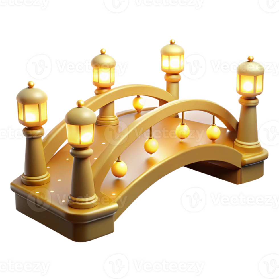 beautiful contemporary Golden Bridge 3D Model with Lights high quality png