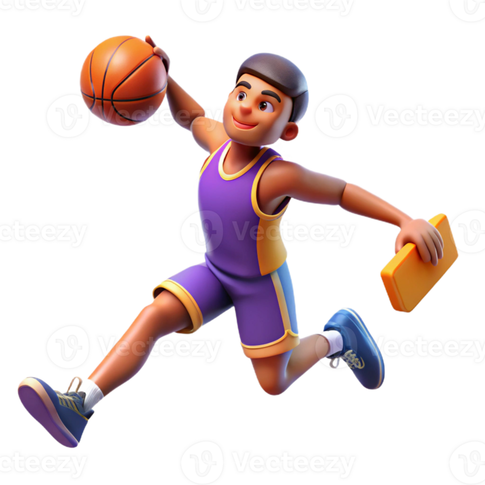 stunning modern 3D Illustration of a Cartoon Basketball Player authentic png