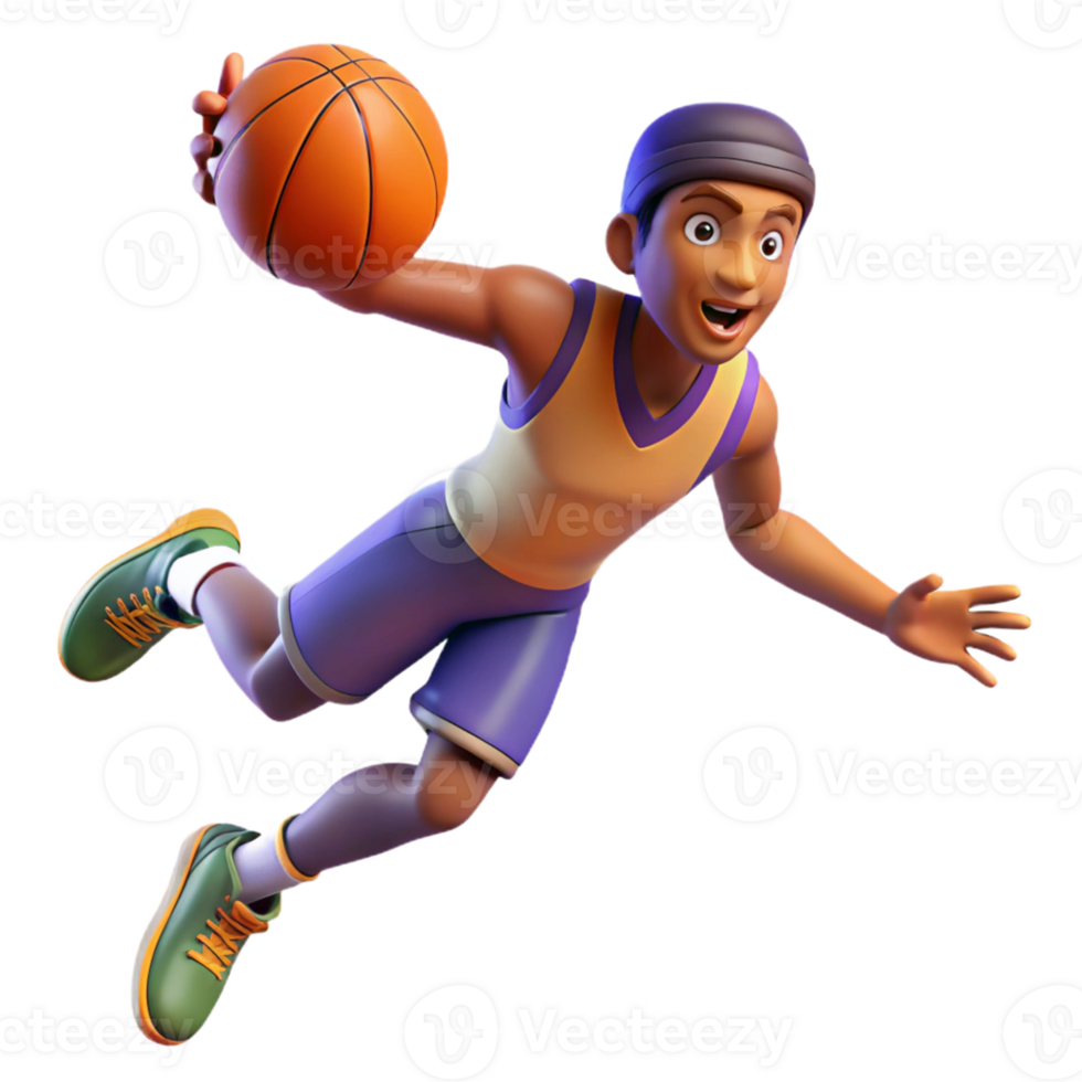 dramatic vintage 3D Cartoon Basketball Player Illustration high quality png