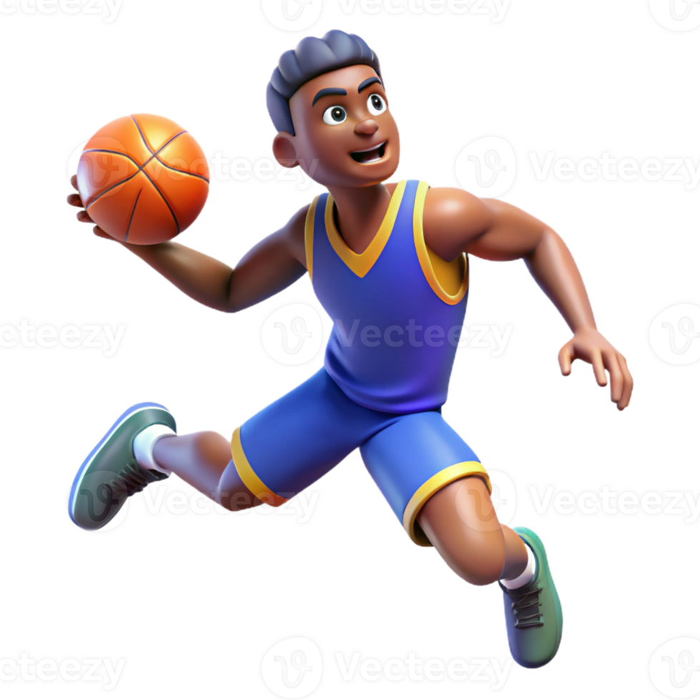 beautiful minimalist 3D Cartoon Basketball Player Action genuine png