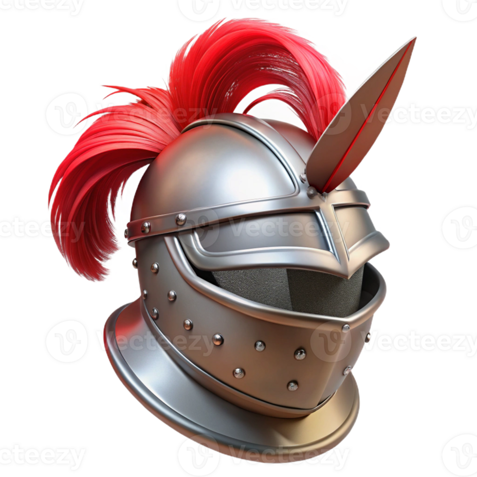 wonderful artistic 3D Render Medieval Helmet with Red Plume original png