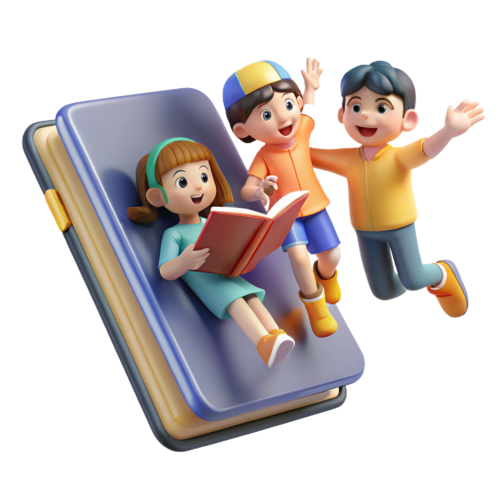 Kids Reading Book on Tablet, Fun Learning png