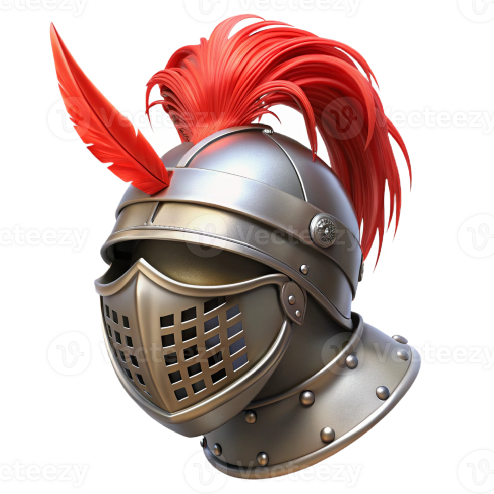 extraordinary modern 3D Render of Medieval Helmet with Red Plume detailed png
