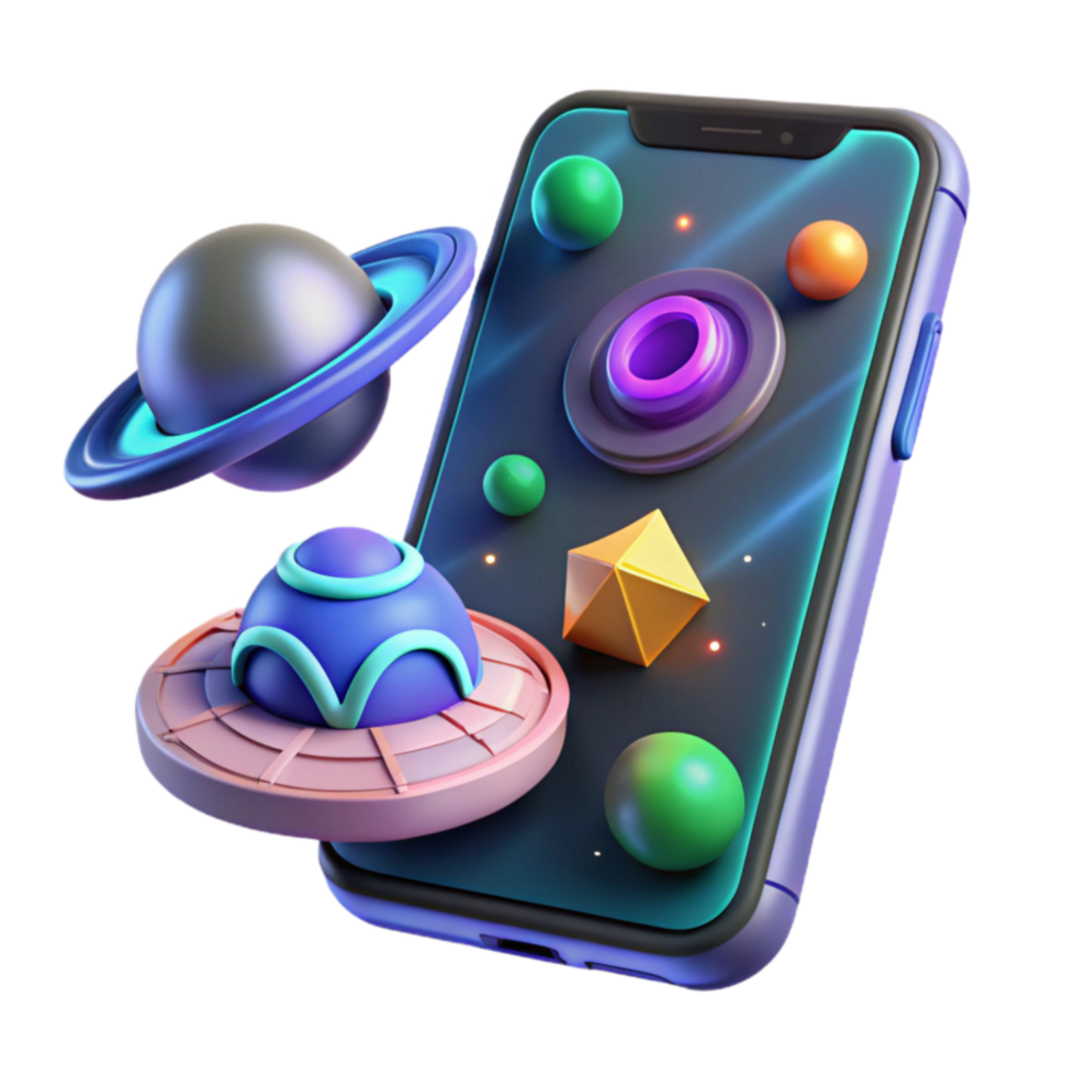 3D Space Objects on Mobile Screen png