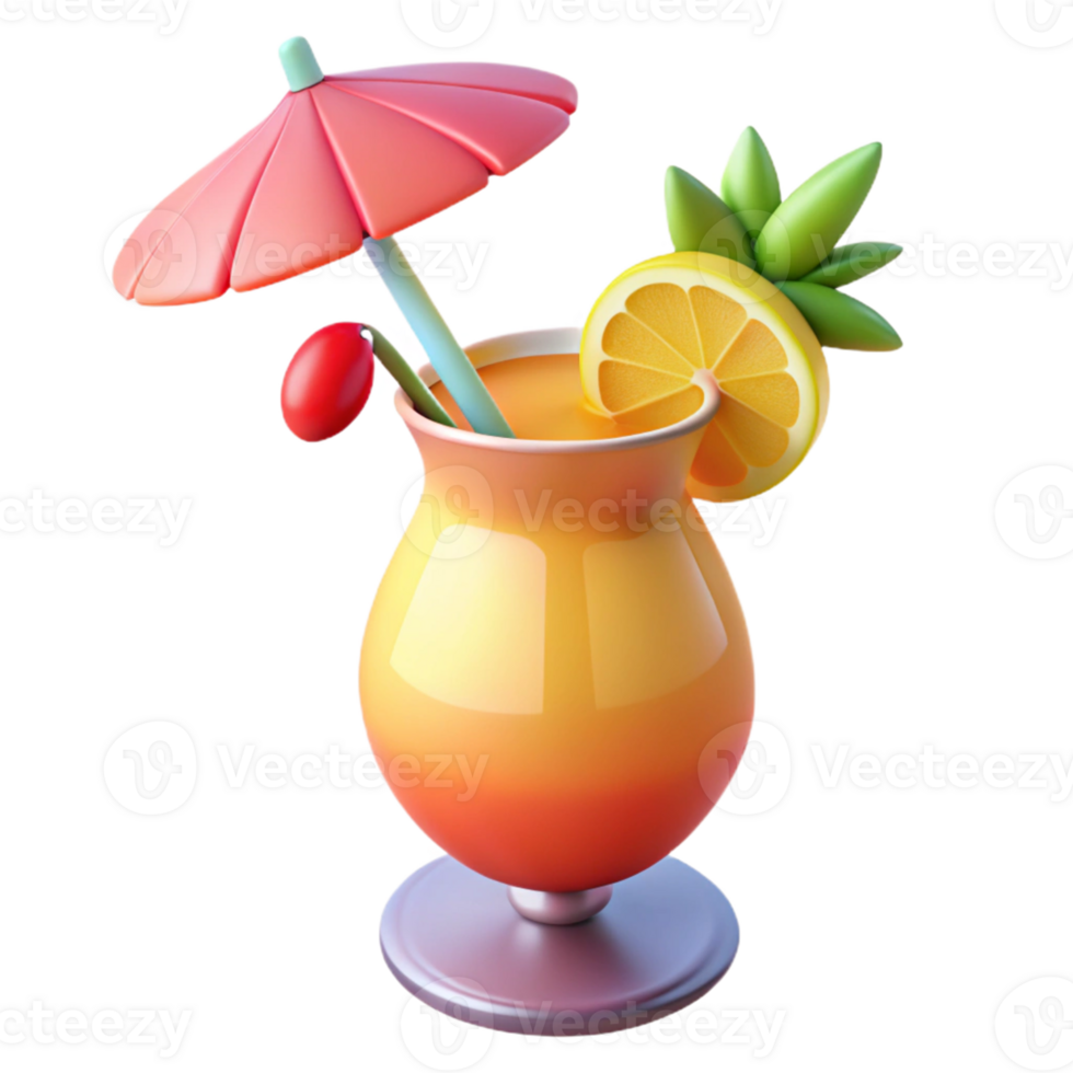 elegant minimalist 3D Render of Summer Cocktail Illustration 4K png