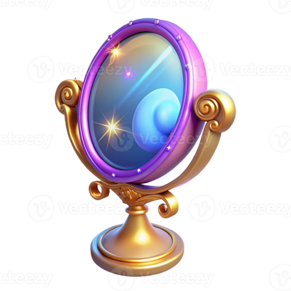 elegant rustic Fantasy 3D Mirror Illustration with Celestial Reflections authentic png