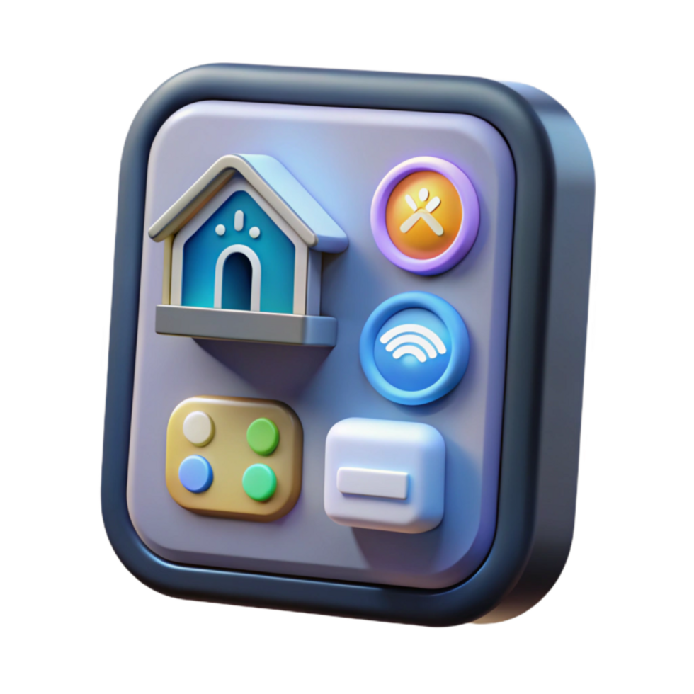 Smart Home App Interface 3D Render of Control Panel png
