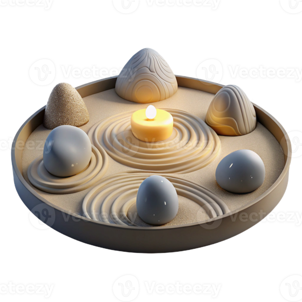 extraordinary minimalist Serene 3D Zen Garden Illustration high quality png