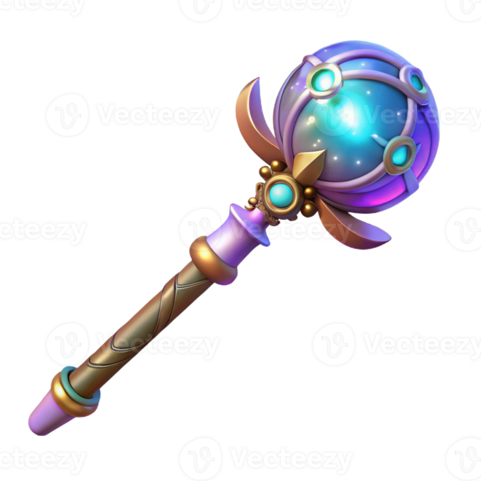 beautiful classic Celestial Orb Staff 3D Render high resolution png