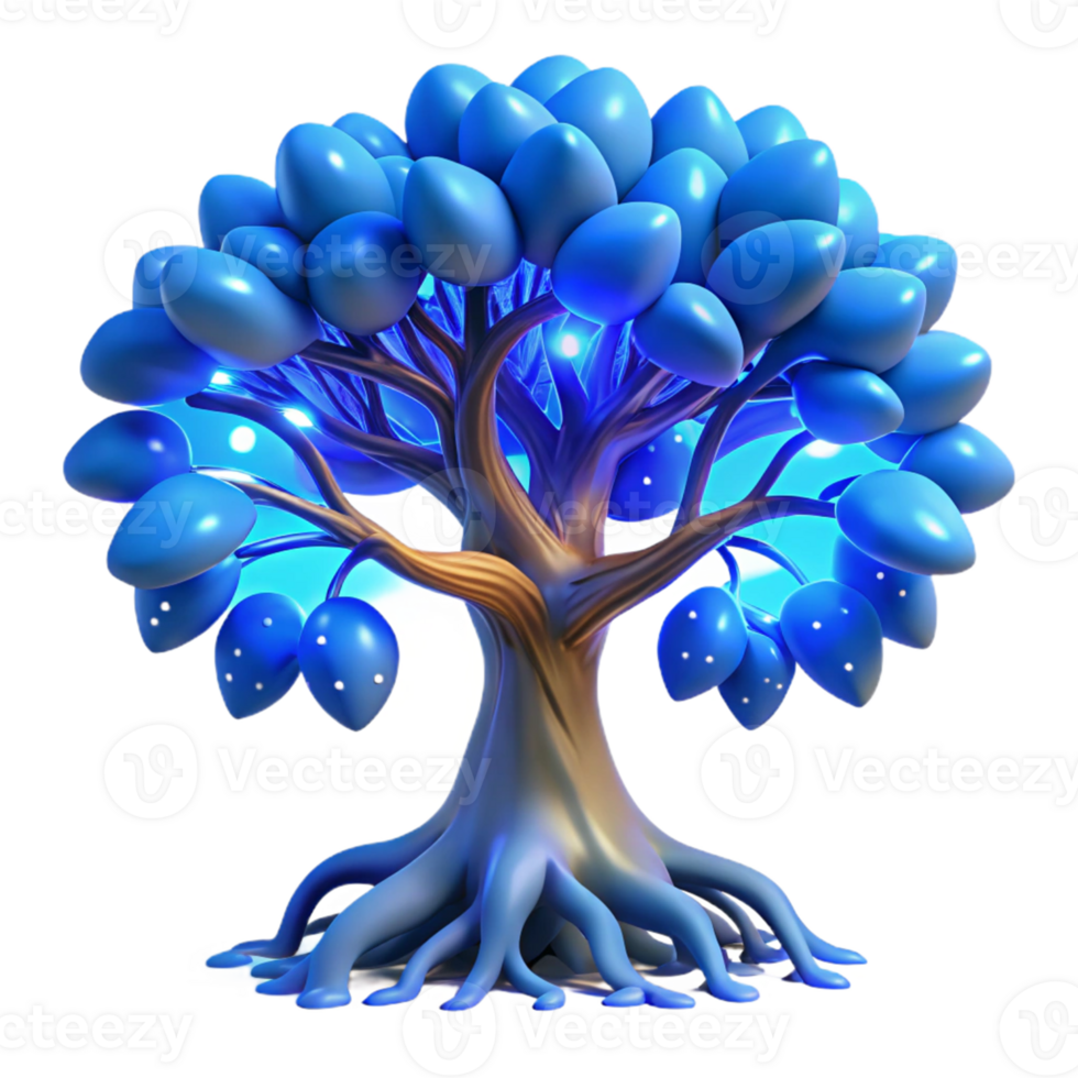 extraordinary minimalist Glowing Blue 3D Tree Illustration original png