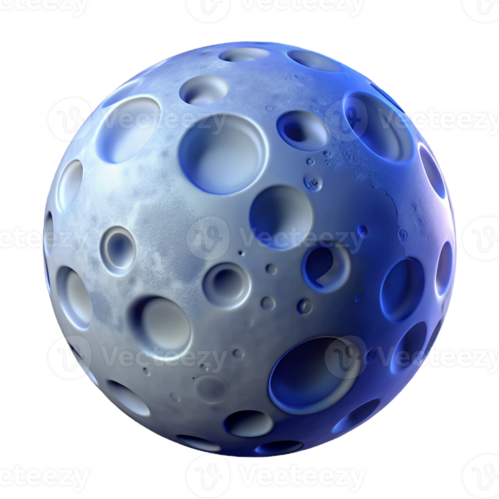 extraordinary modern 3D Render Blue Cratered Moon professional png