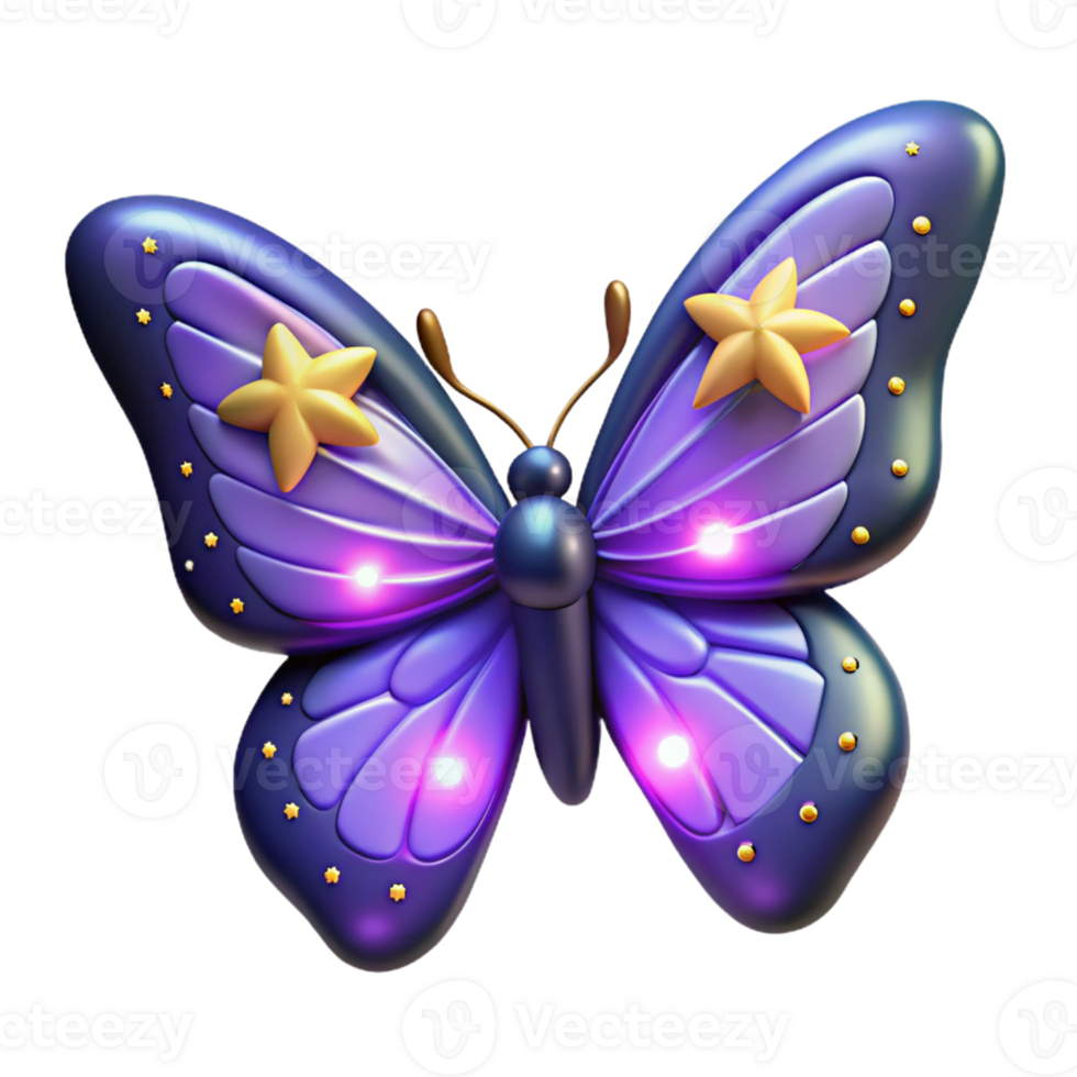 wonderful traditional Glowing Purple Butterfly 3D Render high resolution png