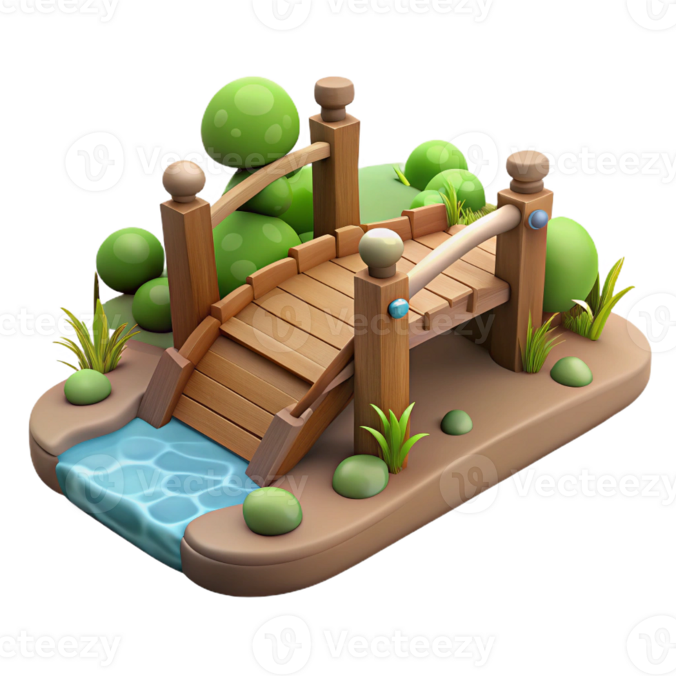 beautiful traditional 3D Cartoon Wooden Bridge Illustration high resolution png