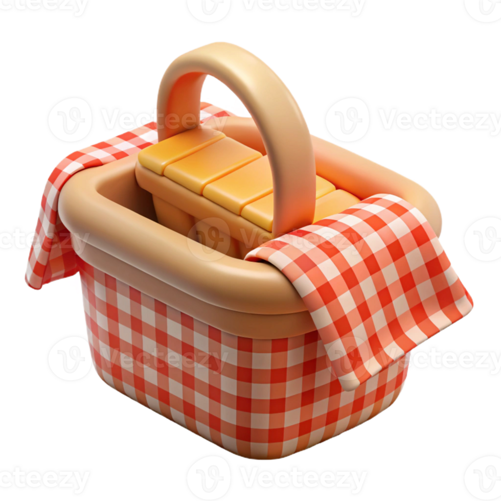 vibrant vintage Red Gingham Picnic Basket 3D Render exclusive png