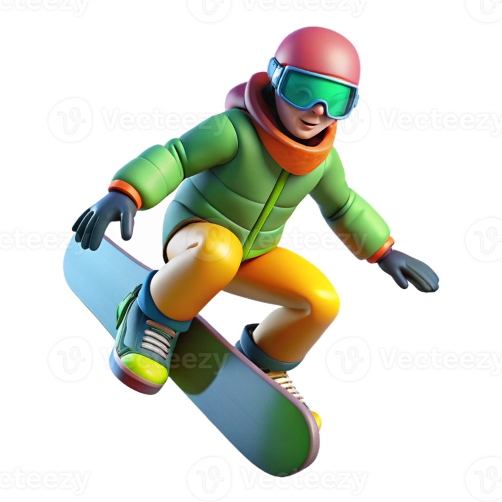 impressive abstract 3D Illustration Snowboarder Cartoon authentic png