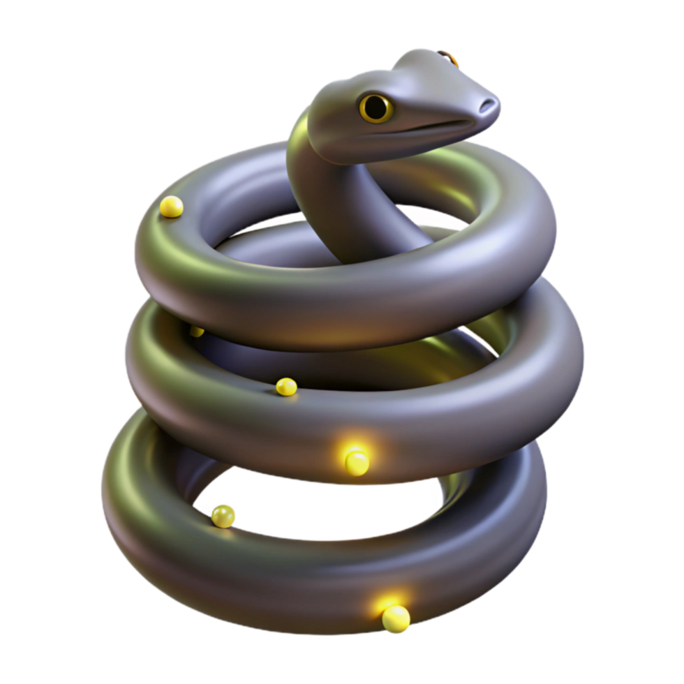 Coiled Snake 3D Render Abstract Art with Glowing Spheres png