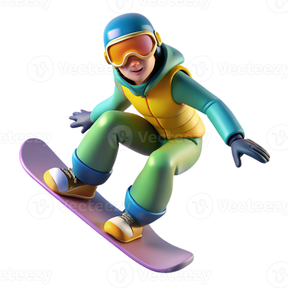 dramatic rustic 3D Illustration Snowboarder Cartoon original png