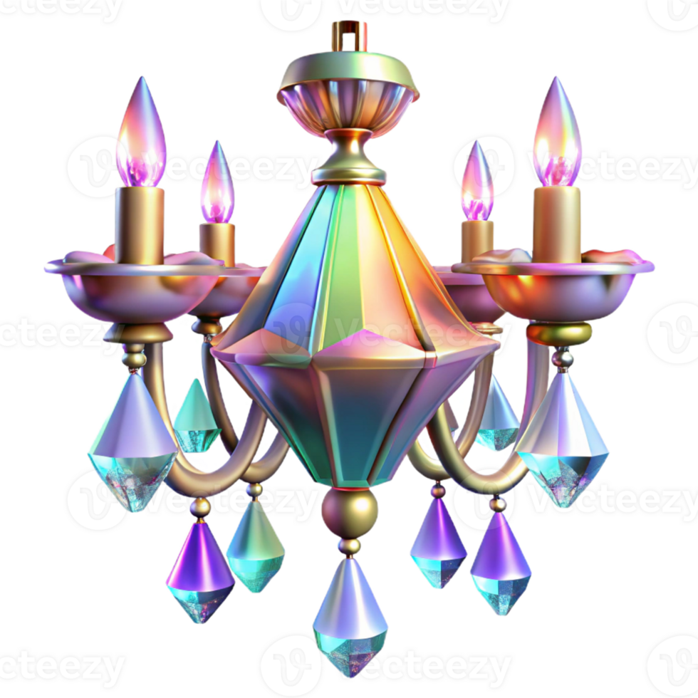 vibrant contemporary Iridescent Crystal Chandelier 3D Render premium png
