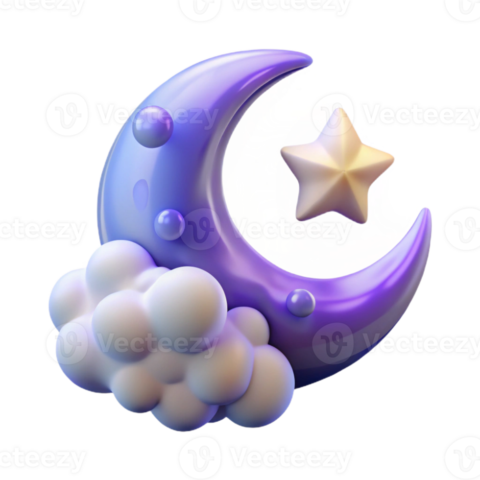 dramatic abstract 3D Render Crescent Moon Star Cloud original png