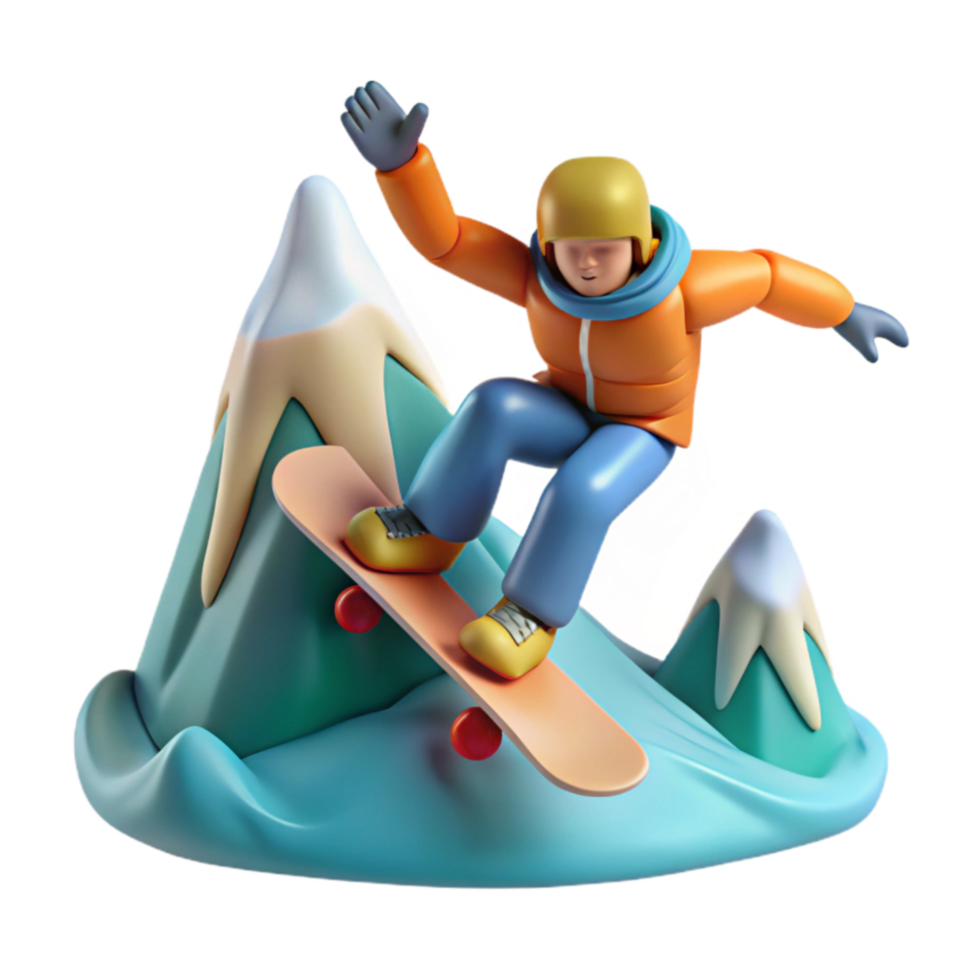 Snowboarder on Mountain Winter Sports 3D Render png