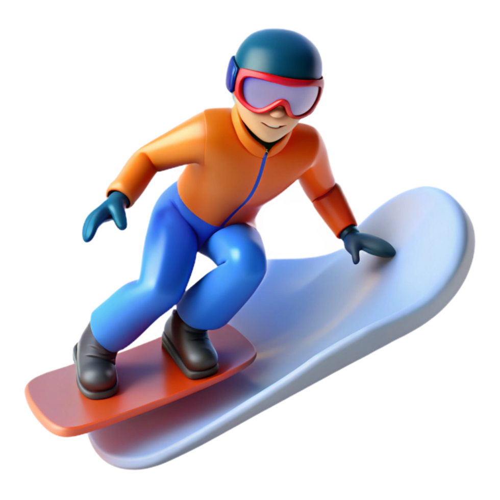 Snowboarding Fun 3D Cartoon Character on Snowy Slope png