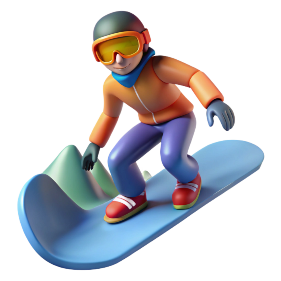 Snowboarding Cartoon 3D Render png