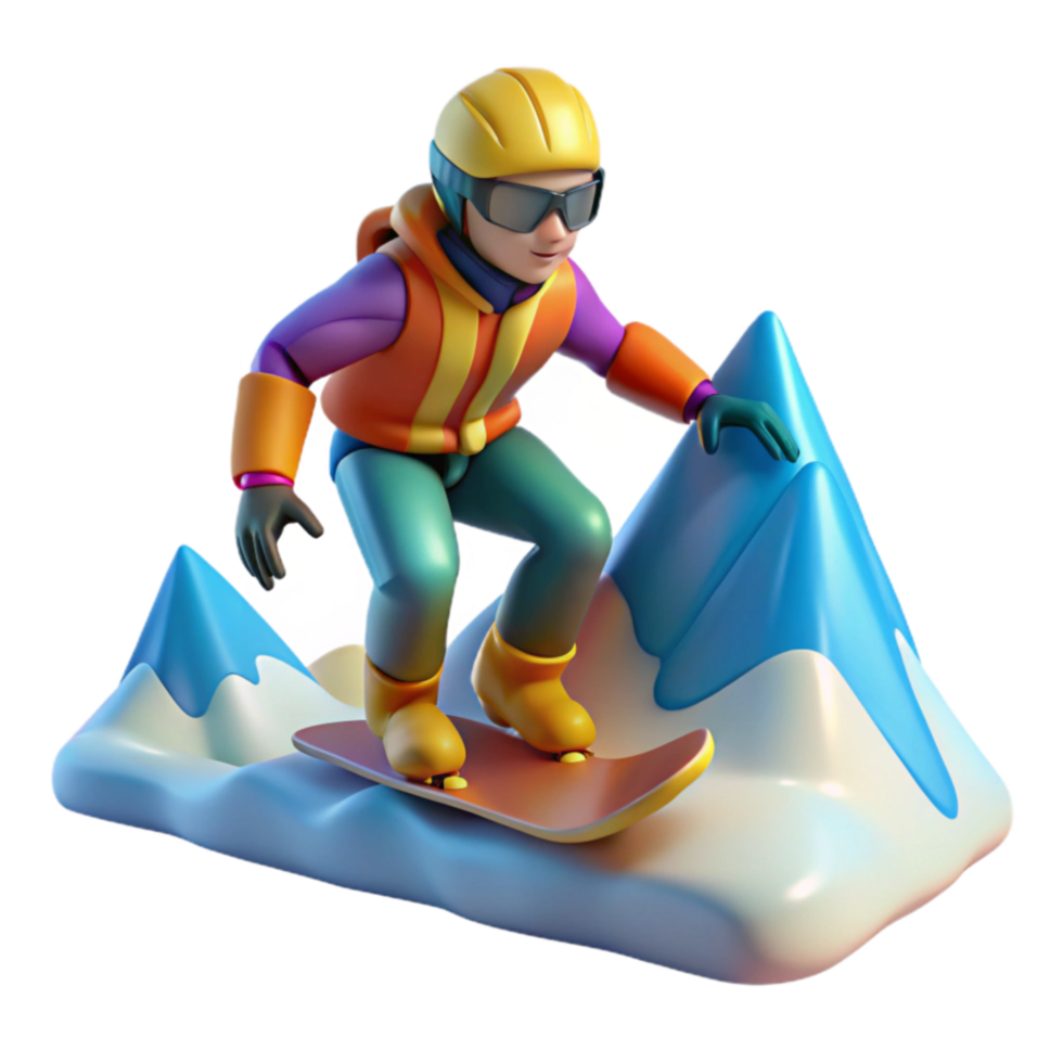 Snowboarding Adventure 3D Cartoon Snowboarder on Mountain png