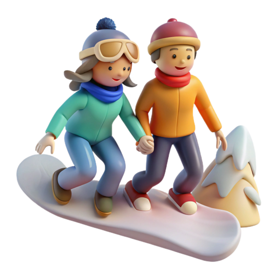 Winter Fun Snowboarding Couple on Snowy Mountain png