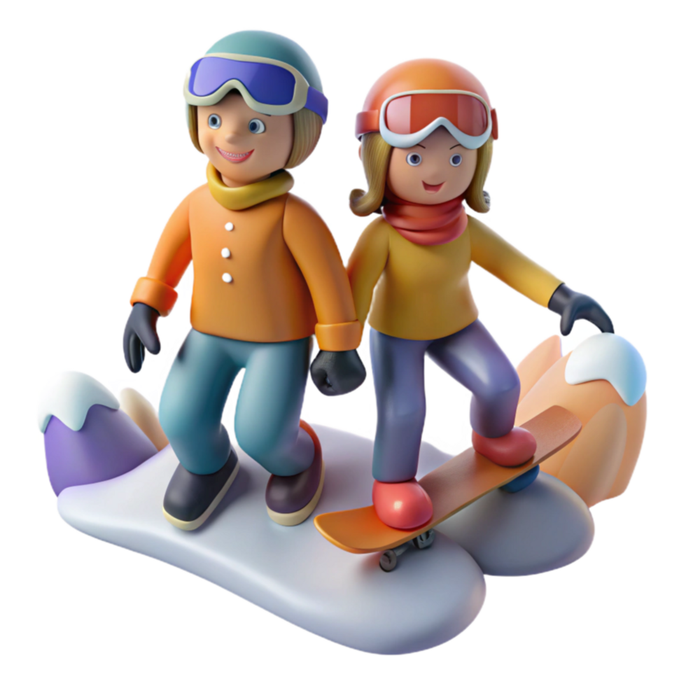 Winter Fun Kids Snowboarding on Mountain png
