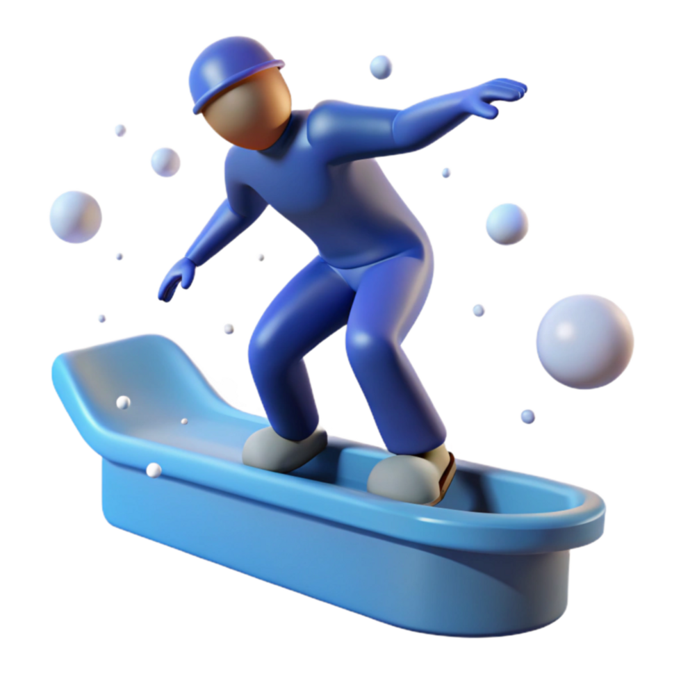 3D Render of Snowboarder on Tub png