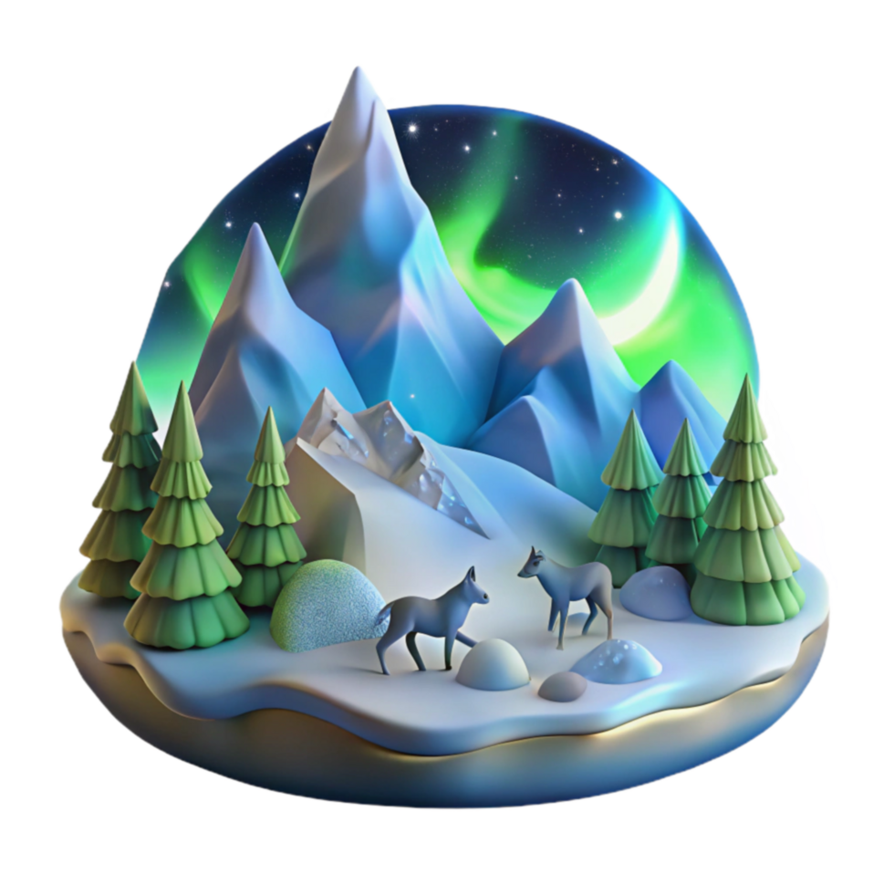 Arctic Wonderland 3D Winter Scene with Aurora png