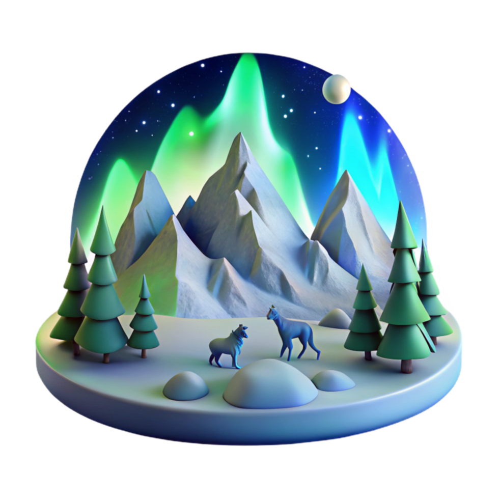 Arctic Winter Scene Animals, Aurora, Mountains png