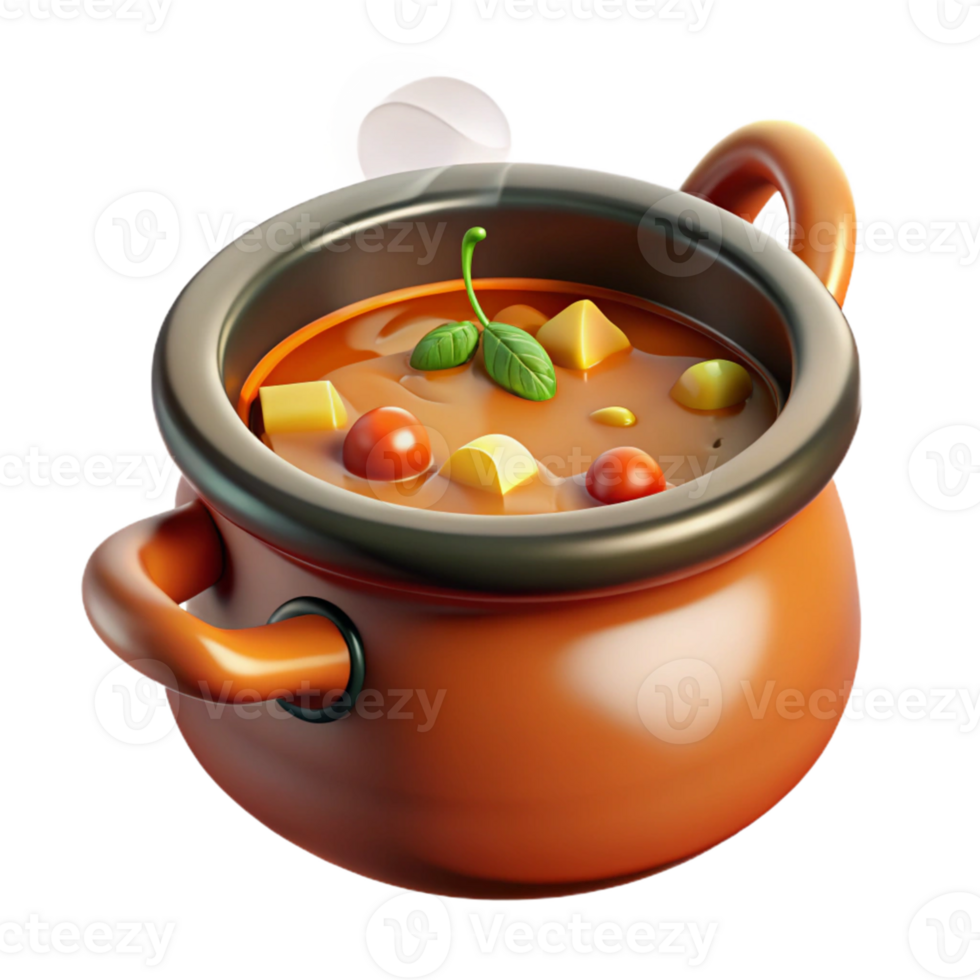 beautiful abstract 3D Render of Steaming Vegetable Soup in a Pot professional png