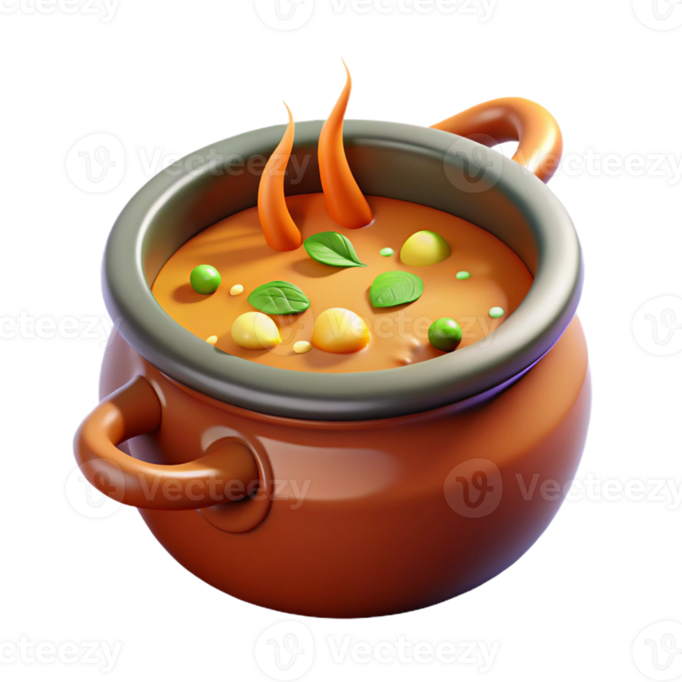 serene vintage 3D Render of Vegetable Soup in a Pot exclusive png