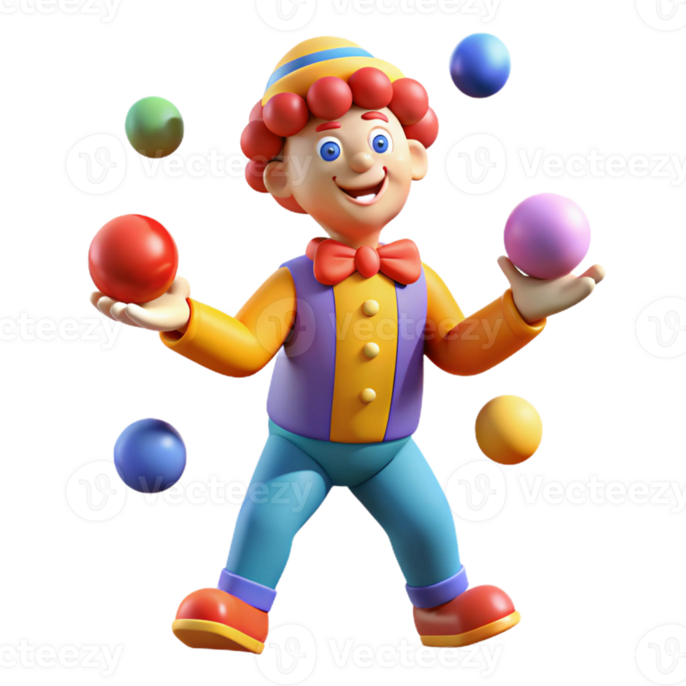 dramatic modern Joyful 3D Juggling Clown Illustration professional png