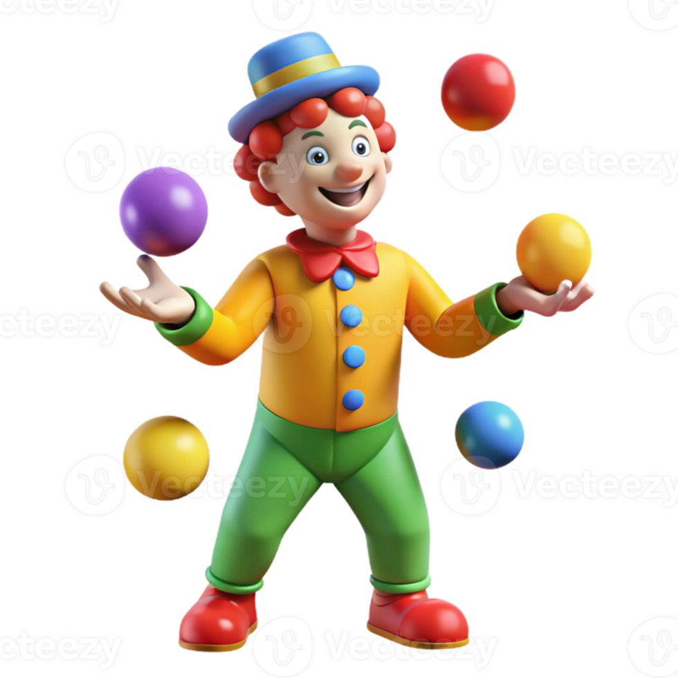vibrant minimalist 3D Juggling Clown Illustration professional png