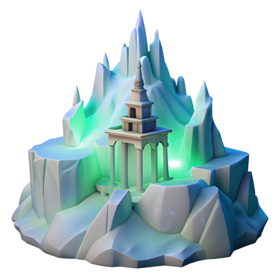 Icy Mountain Temple 3D Render of Frozen Structure png