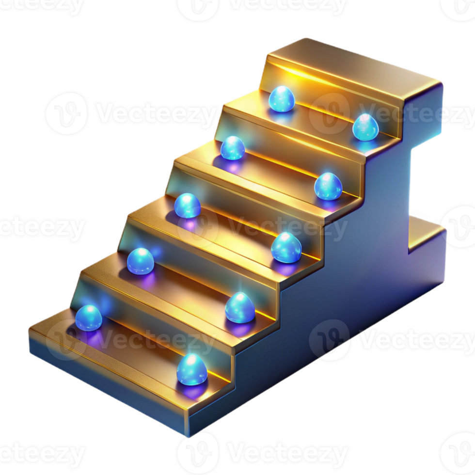 beautiful modern Golden Stairs 3D Render 4K png